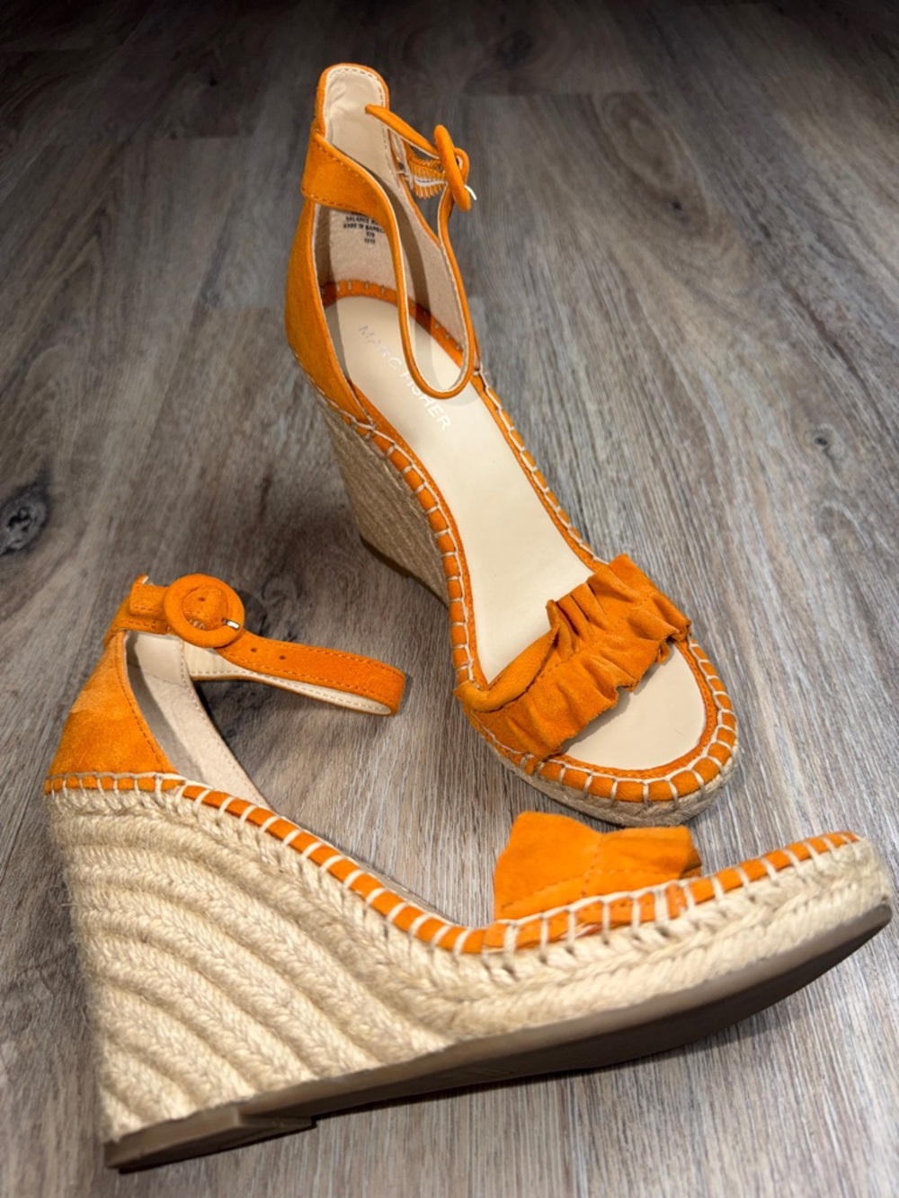 Marc Fisher Orange Suede Espadrille Wedge Sandals Size 8.5